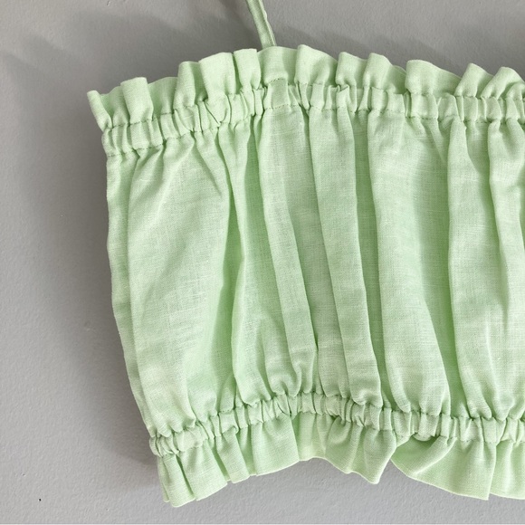 NWOT Maison Essentiele Cropped Pastel Gathered Cotton Linen Coastal Beach Cami - Picture 4 of 5